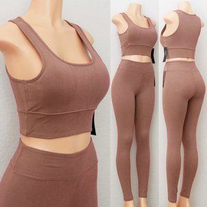 NEW Mocha Active Bra Crop Top + Leggings 2pc Set